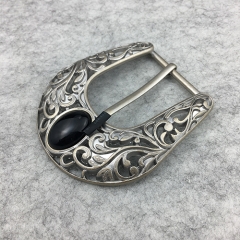 Antique "Black Stone" Flower Pattern Belt Buckles